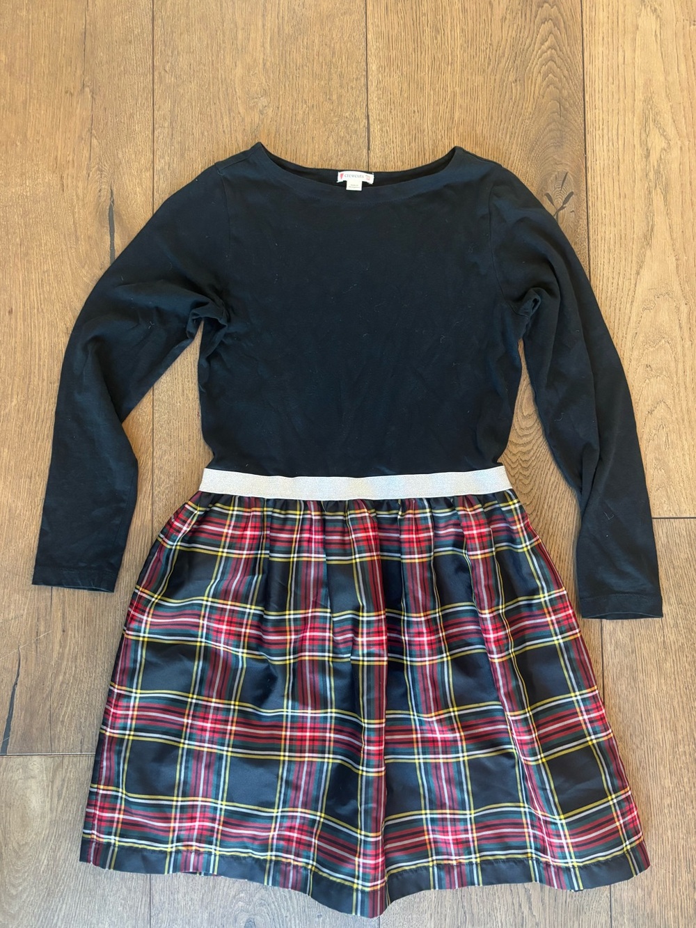 J Crew Girls Emmy Dress - Long Sleeve Black Top and Red Tartan Skirt - Size 12